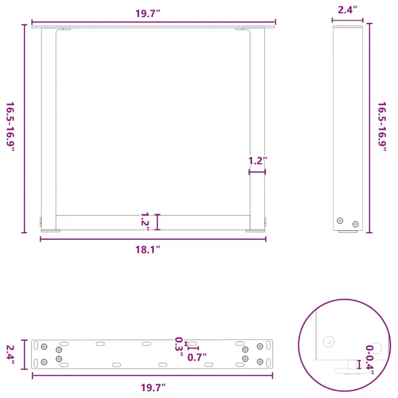 Kavos staliuko kojelės, 2 vnt., baltos, 50x(42-43) cm, plienas, U formos