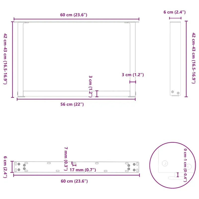Kavos staliuko kojelės, 2 vnt., antracito spalvos, 60x(42-43) cm, plienas