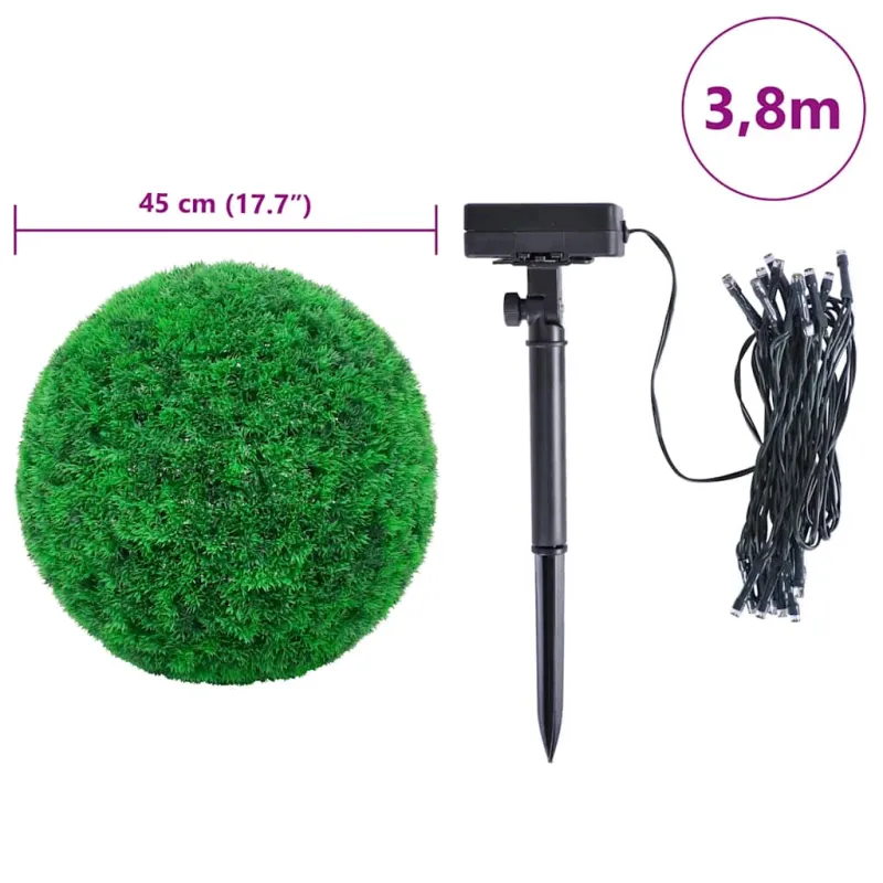 Dirbtiniai buksmedžio krūmai su LED lemputėmis 2vnt. žalia 45cm