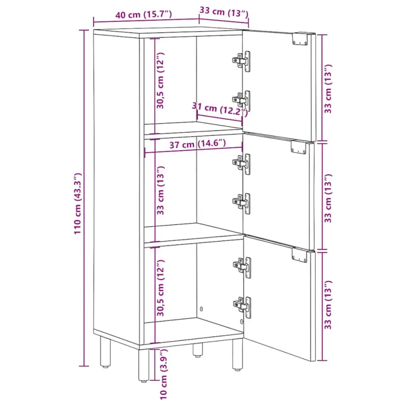 Highboard Black 40x33x110 cm Engineered Wood