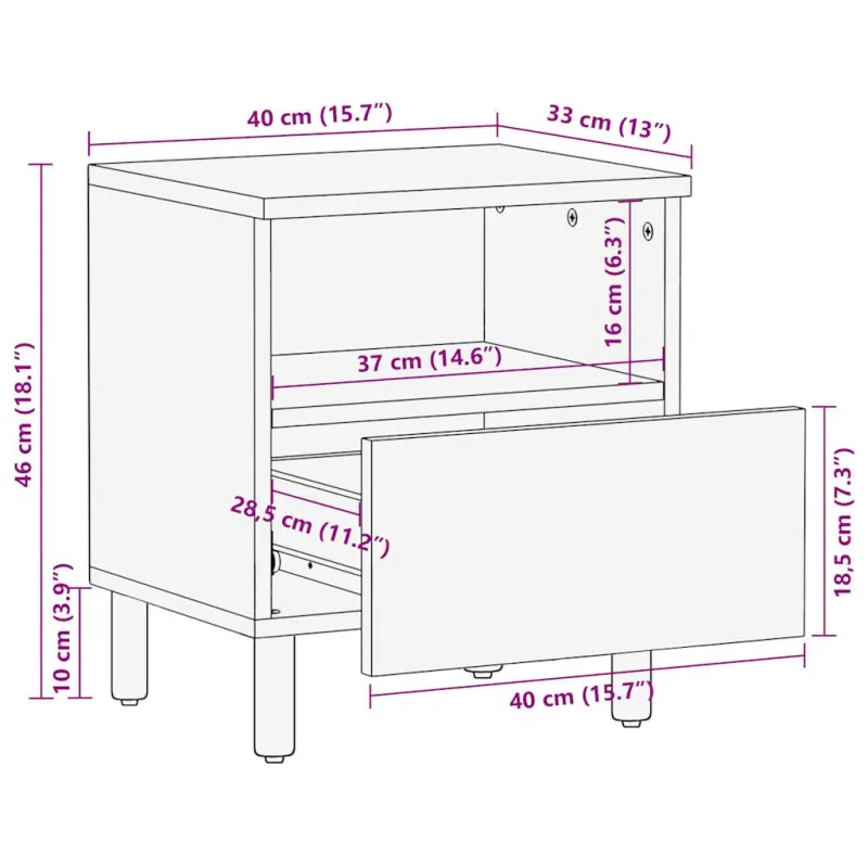 Lovos Spintelė Juoda 40x33x46 cm Masyvus Rough Wood Mango