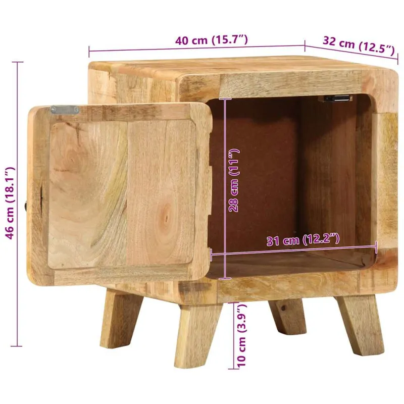 naktinė spintelė 2 vnt 40x32x46 cm medžio masyvo grubus mango