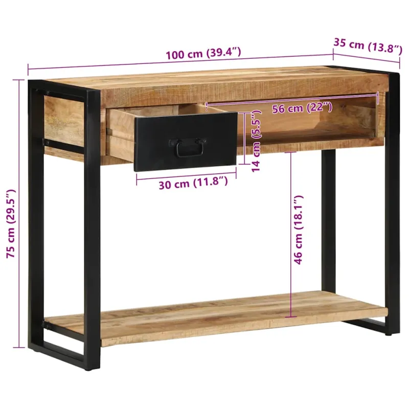 konsolinis stalas 100x35x75 cm Tvirtas neapdorotas medis Mango