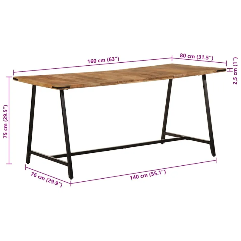 Valgomojo stalas, 160x80x75cm, mango medienos masyvas
