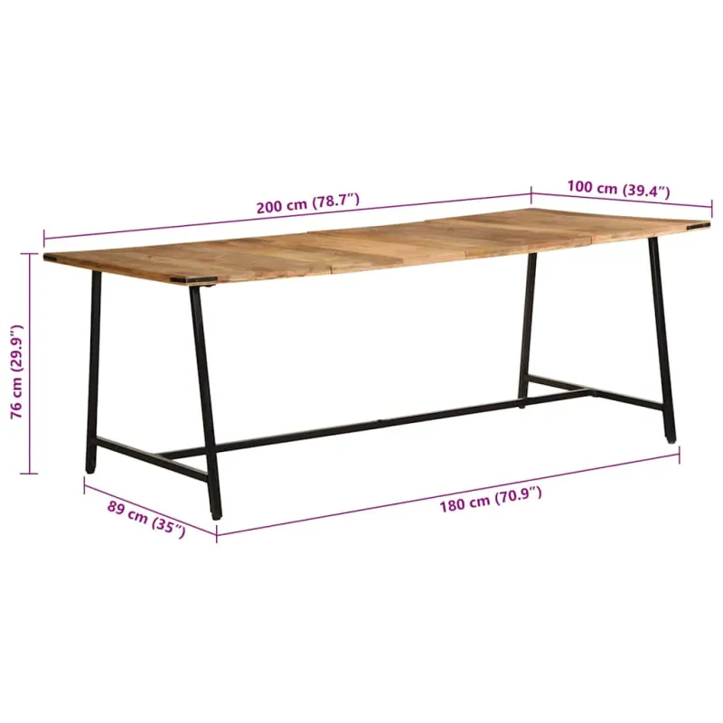 Valgomojo stalas, 200x100x75cm, mango medienos masyvas