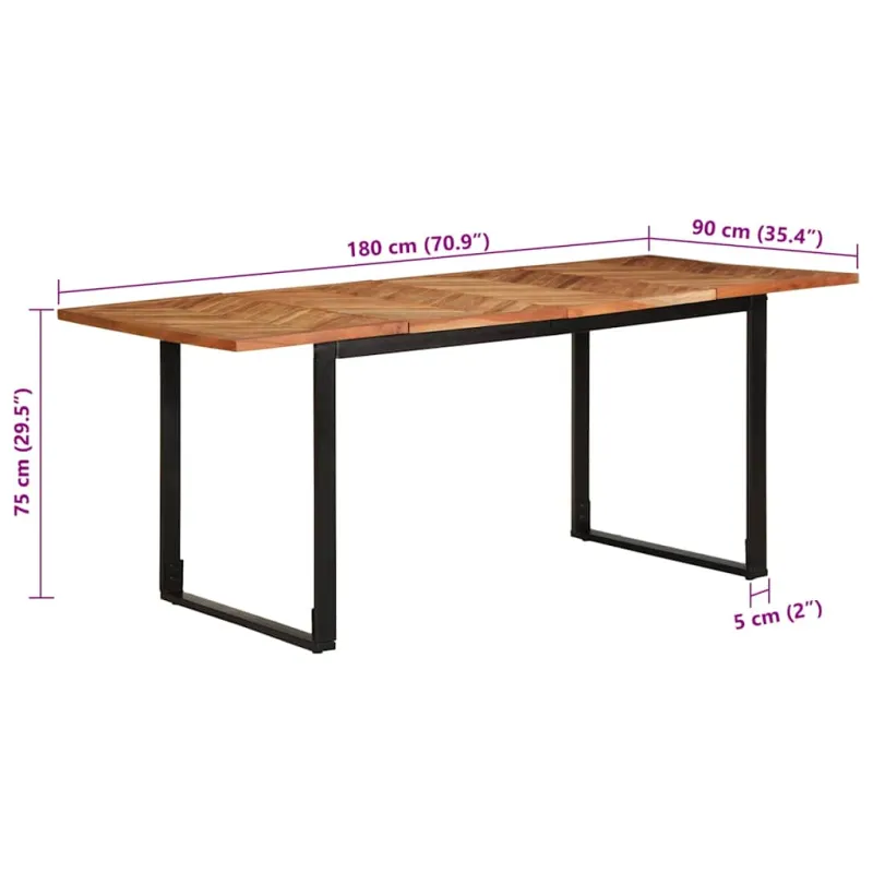 Valgomojo stalas, 180x90x75 cm, akacijos medienos masyvas