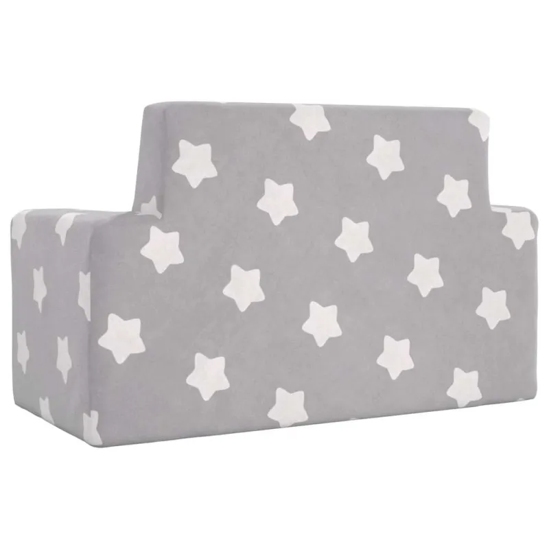 Dvivietė vaikiška sofa, šviesiai pilka, pliušas, su žvaigždėmis
