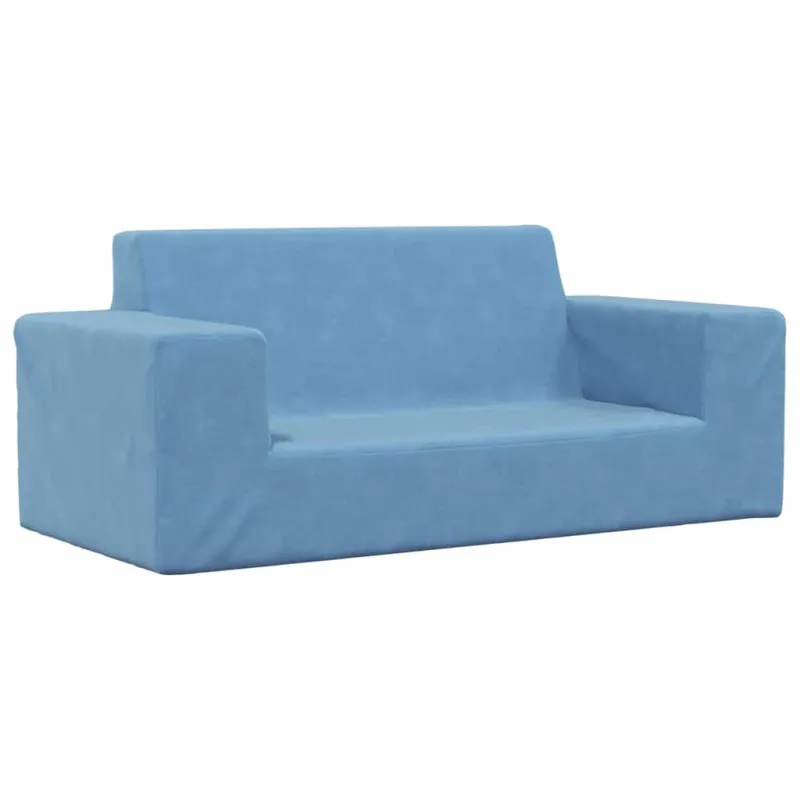 Dvivietė vaikiška sofa, mėlynos spalvos, minkštas pliušas