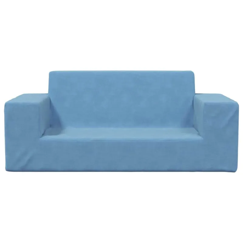 Dvivietė vaikiška sofa, mėlynos spalvos, minkštas pliušas