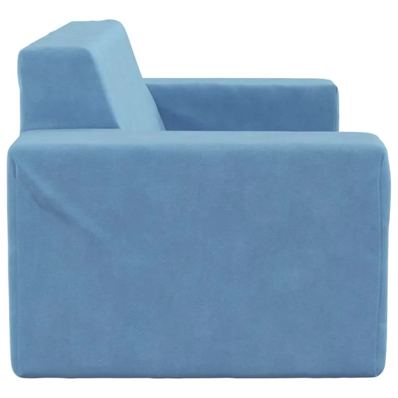 Dvivietė vaikiška sofa, mėlynos spalvos, minkštas pliušas