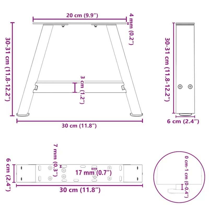 Kavos staliuko kojelės, 2 vnt., baltos, 30x(30-31) cm, plienas, A formos