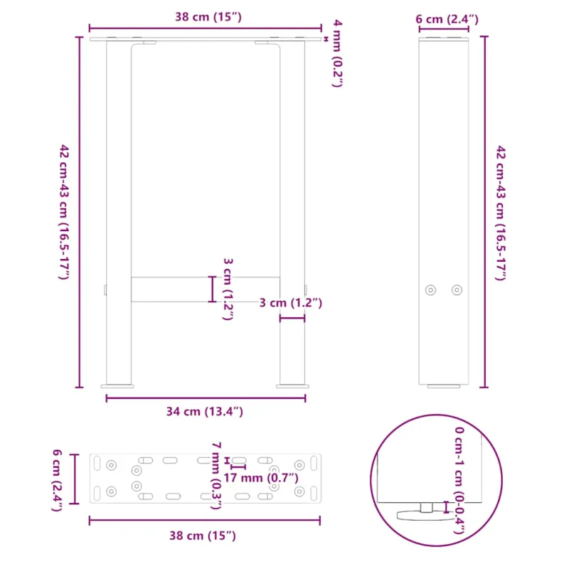 Kavos staliuko kojelės, 2 vnt., 38x(42-43) cm, natūralus plienas