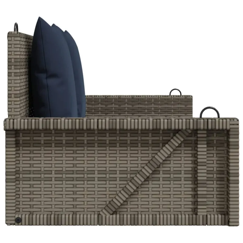 Sūpynės su pagalvėlėmis, pilkos spalvos, 119x56x48cm, poliratanas