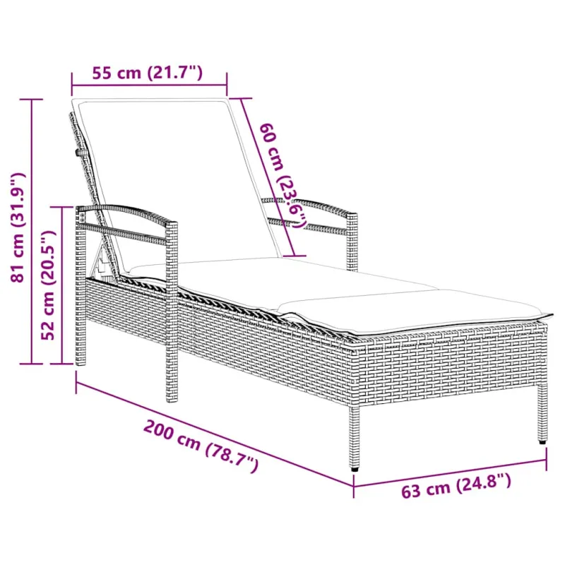 Saulės gultas | su pagalve Pilka 63 x 200 x 81 cm poliratanas