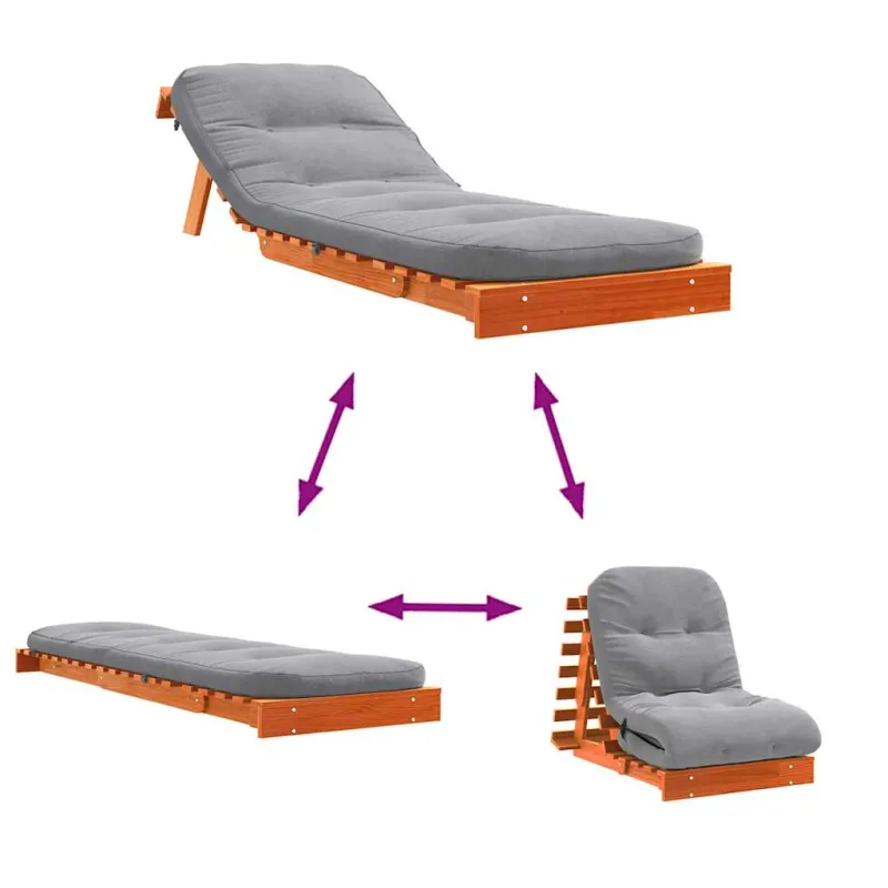 Futono sofa-lova su čiužiniu, vaško ruda, 70x206x11cm, pušis