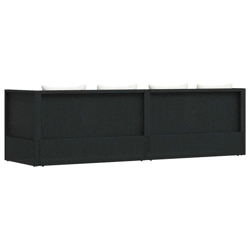 Sodo sofa su pagalvėlėmis ir pagalvėmis, juoda, poliratanas