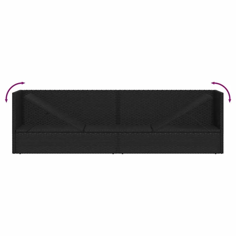 Sodo sofa su pagalvėlėmis ir pagalvėmis, juoda, poliratanas
