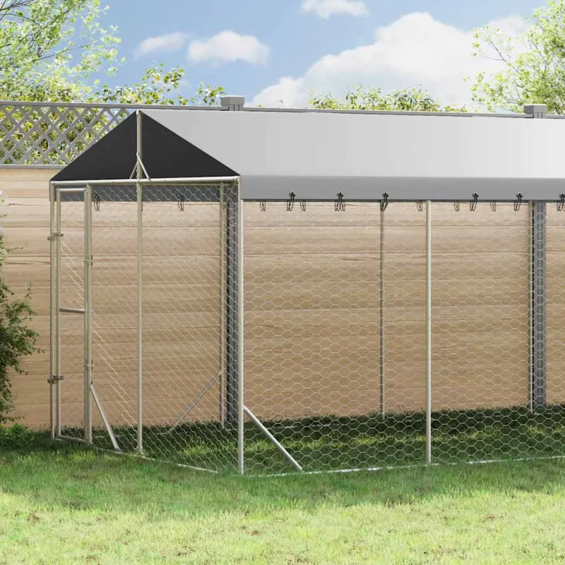 Lauko voljeras šunims su stogu, sidabrinis, 3x9x2,5m, plienas