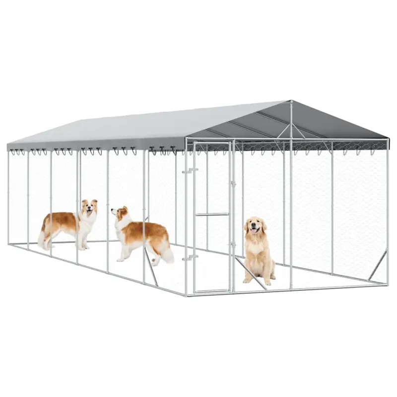 Lauko voljeras šunims su stogu, sidabrinis, 3x9x2,5m, plienas