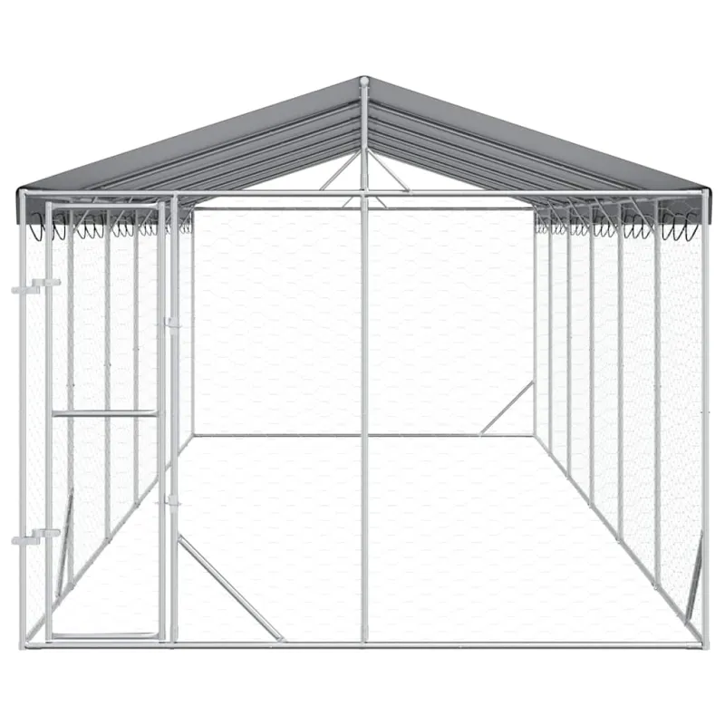 Lauko voljeras šunims su stogu, sidabrinis, 3x9x2,5m, plienas