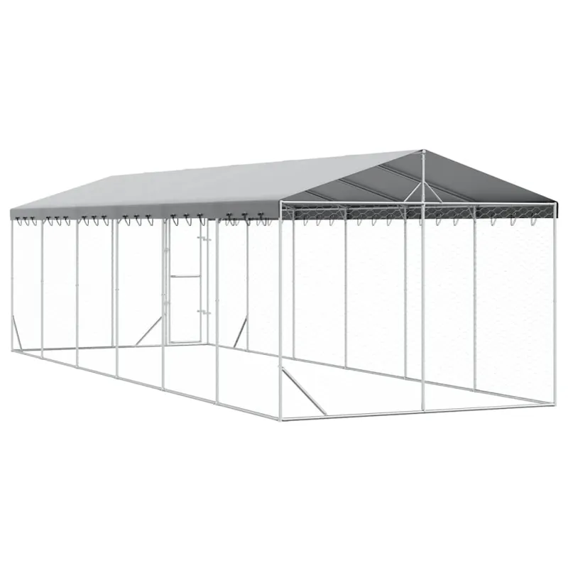 Lauko voljeras šunims su stogu, sidabrinis, 3x9x2,5m, plienas