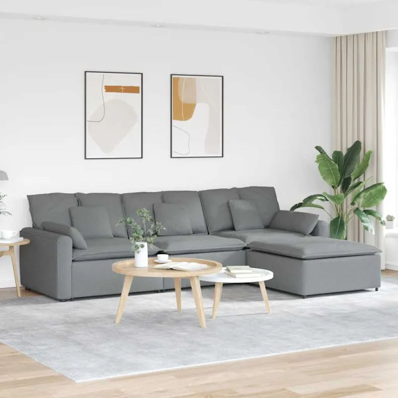 Modulinė sofa su pakoja ir pagalvėlėmis, šviesiai pilka