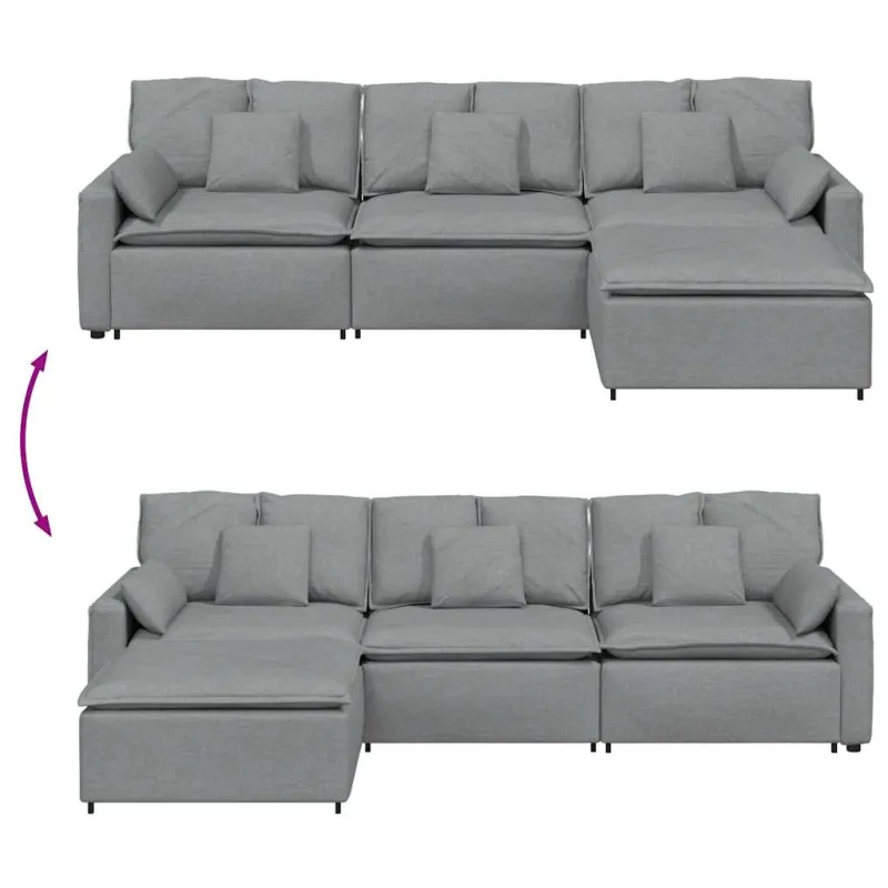 Modulinė sofa su pakoja ir pagalvėlėmis, šviesiai pilka