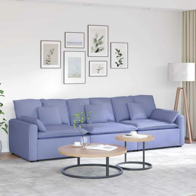 Modulinė sofa su pagalvėlėmis, džinsinės mėlynos spalvos