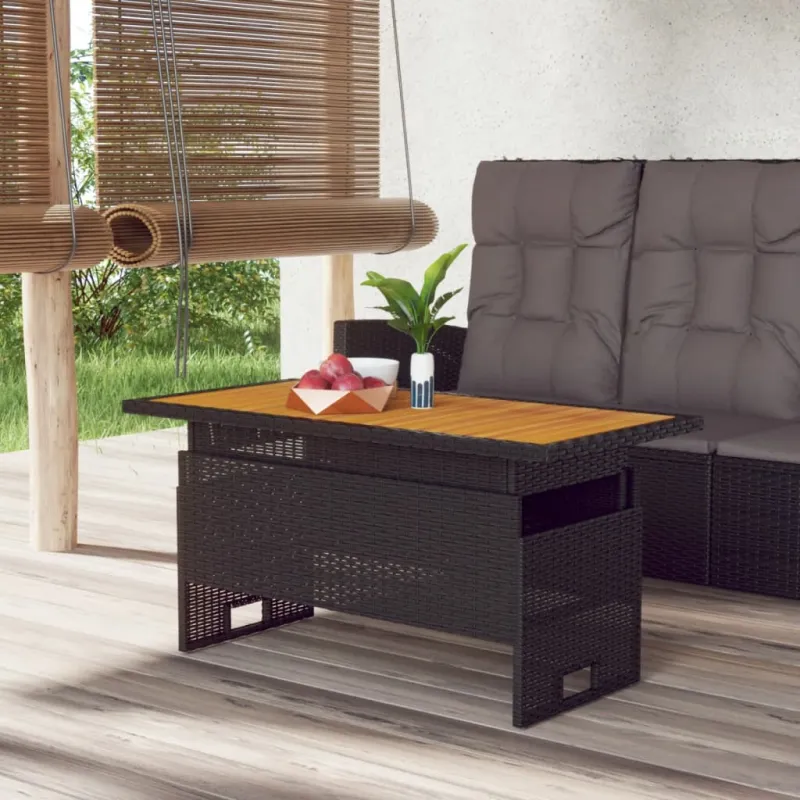 Sodo pöytätaso, musta, 100x50x43/63cm, akasia ja polyratán
