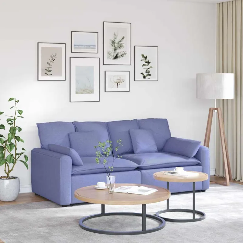 Modulinė sofa su pagalvėlėmis, džinsinės mėlynos spalvos
