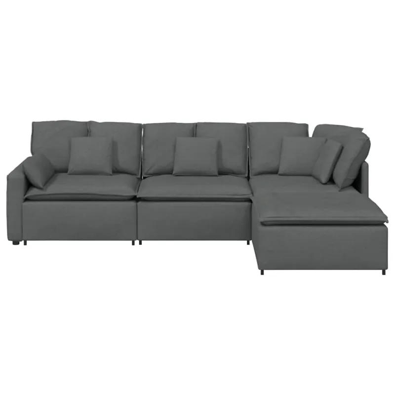Modulinė sofa su pakoja ir pagalvėlėmis, audinys, tamsiai pilka