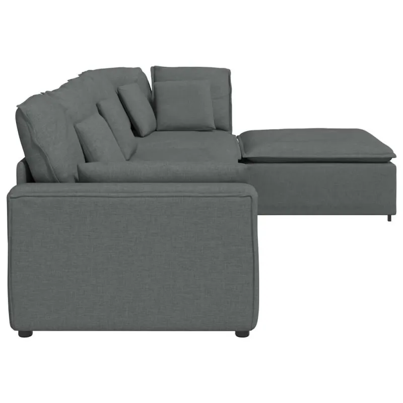 Modulinė sofa su pakoja ir pagalvėlėmis, audinys, tamsiai pilka