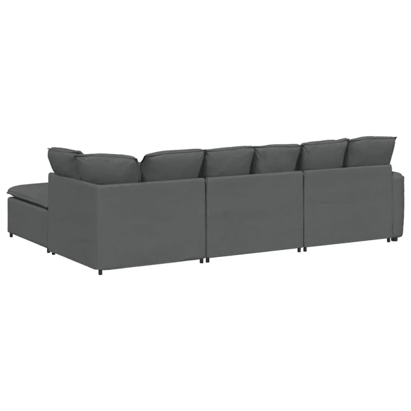 Modulinė sofa su pakoja ir pagalvėlėmis, audinys, tamsiai pilka