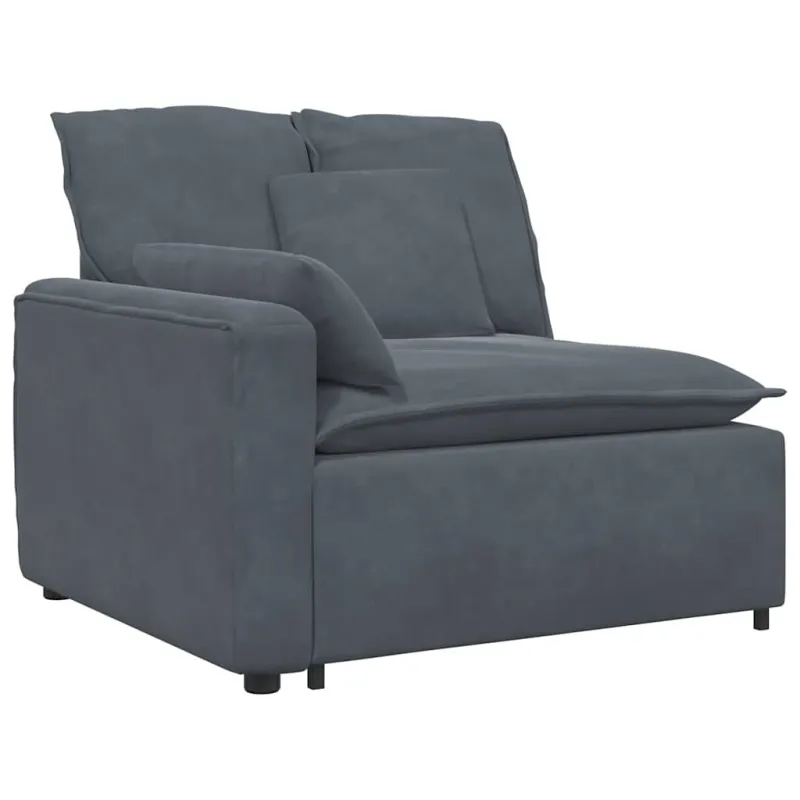 Modulinė sofa su pakoja ir pagalvėlėmis, aksominė, tamsiai pilka