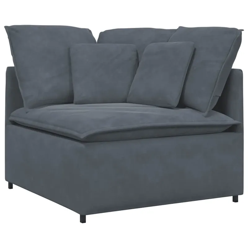 Modulinė sofa su pakoja ir pagalvėlėmis, aksominė, tamsiai pilka
