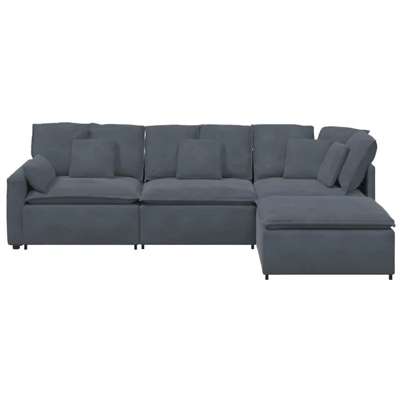 Modulinė sofa su pakoja ir pagalvėlėmis, aksominė, tamsiai pilka