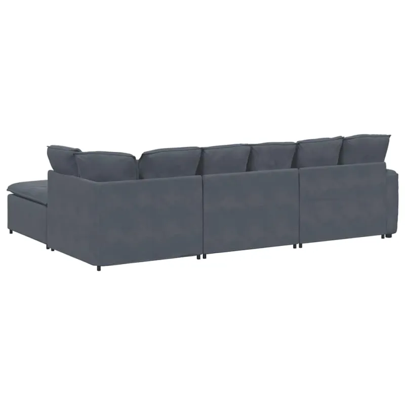 Modulinė sofa su pakoja ir pagalvėlėmis, aksominė, tamsiai pilka