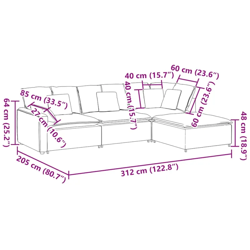 Modulinė sofa su pakoja ir pagalvėlėmis, aksominė, tamsiai pilka