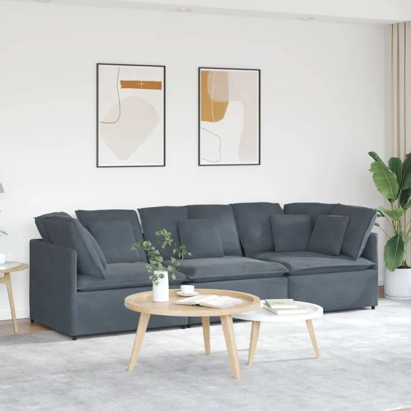 Modulinė sofa su pagalvėlėmis, aksominė, tamsiai pilka