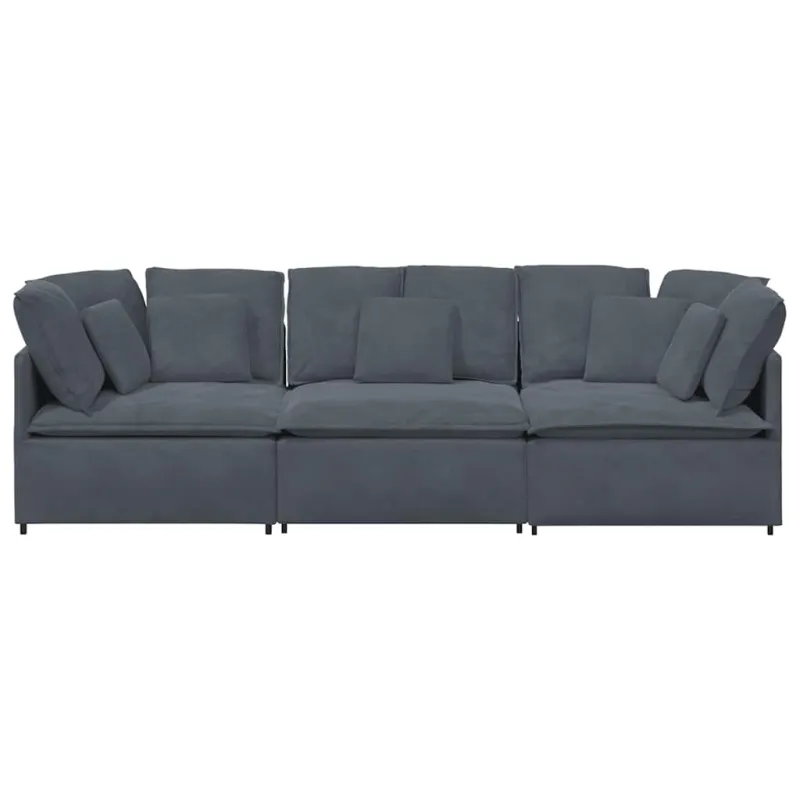 Modulinė sofa su pagalvėlėmis, aksominė, tamsiai pilka