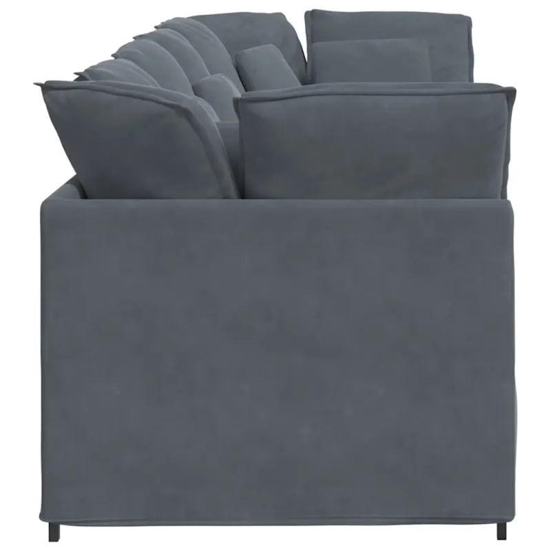 Modulinė sofa su pagalvėlėmis, aksominė, tamsiai pilka