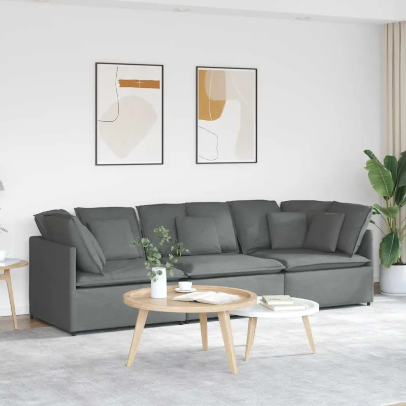 Modulinė sofa su pagalvėlėmis, audinys, tamsiai pilka