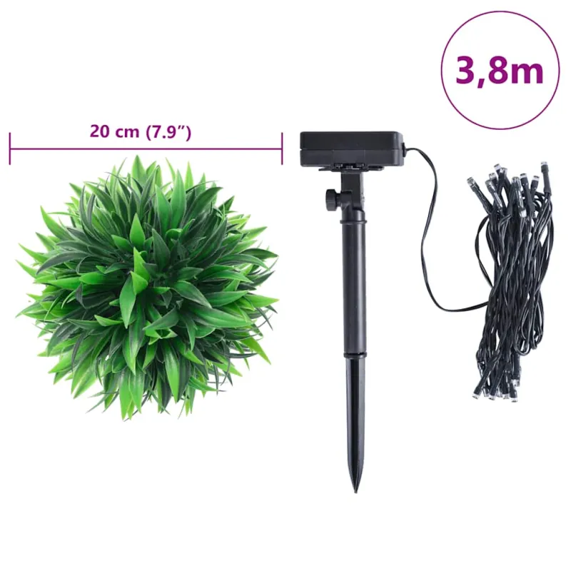 Dirbtiniai buksmedžio kamuoliukai su LED lemputėmis, 2 vnt., žali, 20 cm