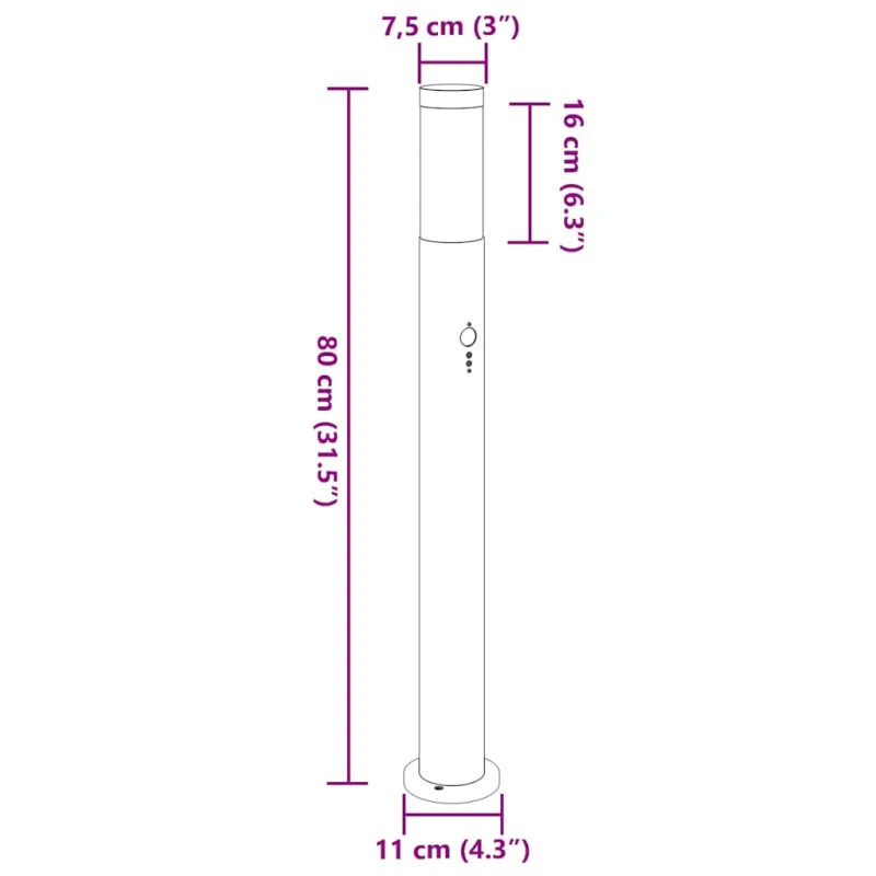 Apsauginis stulpelis su jutikliu, 80 cm, nerūdijantis plienas, IP44