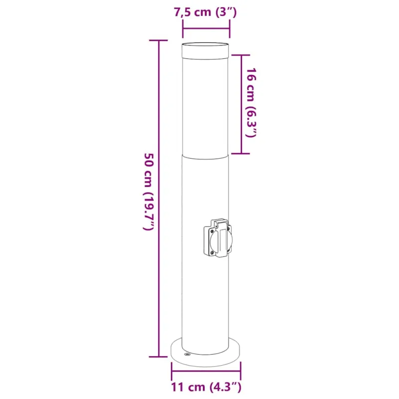 Apsauginis šviestuvas su lizdu, 50 cm, nerūdijantis plienas, IP44