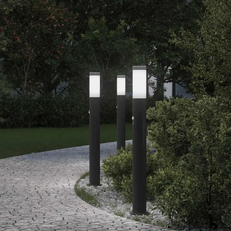 Šviestuvai su jutikliu, 3 vnt., 80 cm, nerūdijantis plienas, IP44