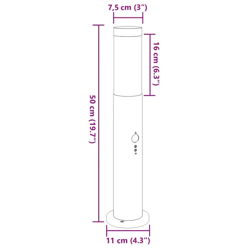 Šviestuvai su jutikliu, 3 vnt., 50 cm, nerūdijantis plienas, IP44