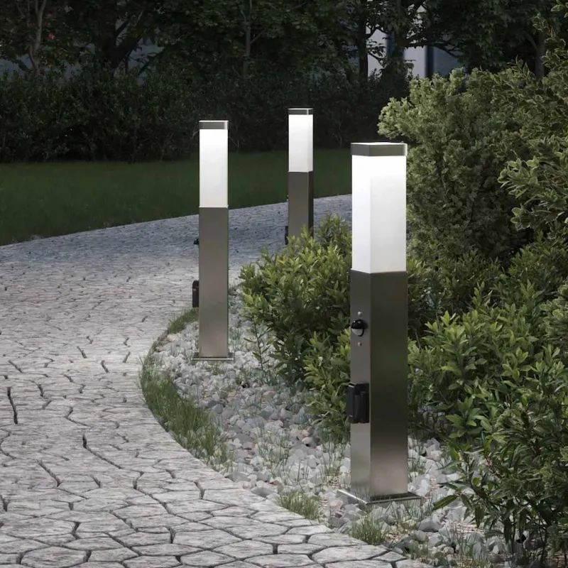 Šviestuvai su jutikliu ir lizdu, 3 vnt., 50 cm, nerūdijantis plienas, IP44