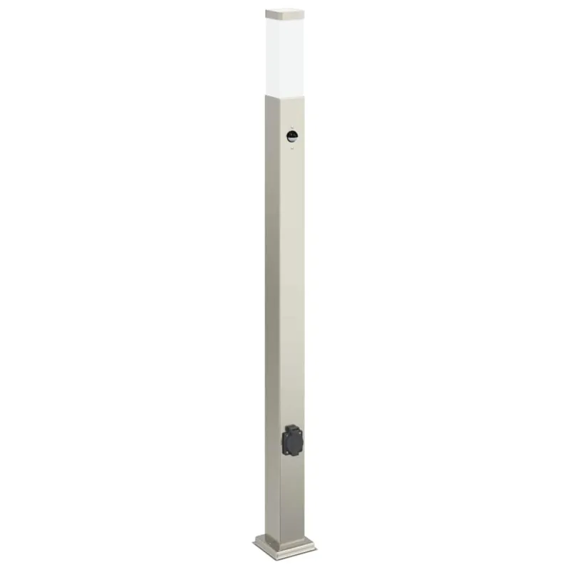 Apšvietimo stulpeliai su jutikliu ir lizdu, 3 vnt., 110 cm, nerūdijantis plienas, IP44
