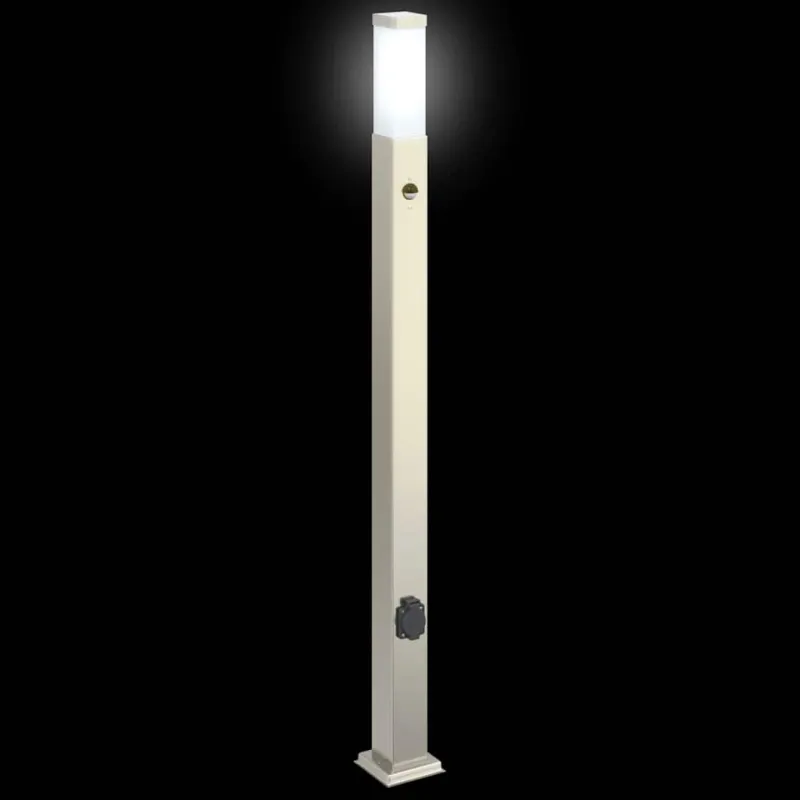 Apšvietimo stulpeliai su jutikliu ir lizdu, 3 vnt., 110 cm, nerūdijantis plienas, IP44